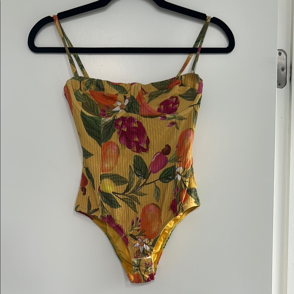 FARM Rio Yellow Floral Ribbed Bodysuit